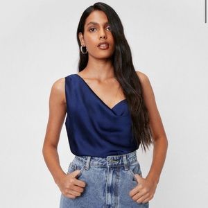 NWT nasty gal satin navy one shoulder top